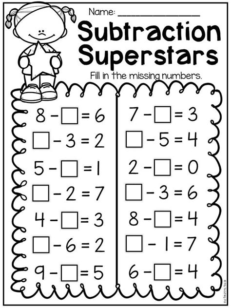 Missing subtraction numbers worksheet. This worksheet is perfect for
