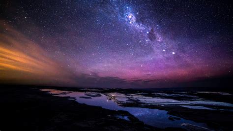 Nature Landscape Night Stars Galaxy Water Horizon Rocks