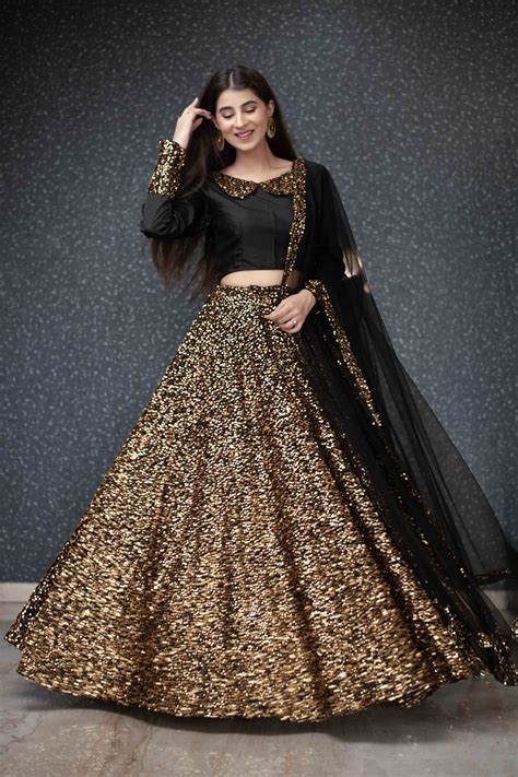 Buy Black And Golden Lehenga Choli Set Online In India Label Shaurya Sanadhya