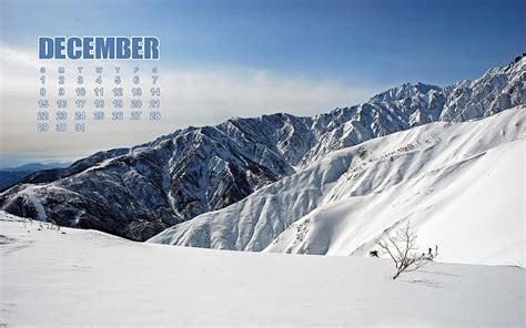 December 2019 Calendar Snowy Mountains Winter Mountain Landscape