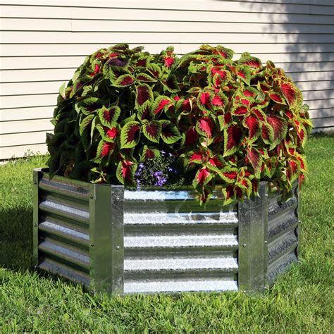Sunnydaze Raised Metal Garden Bed Kit Galvanized Steel 40 Inch Hexagon