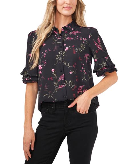 Cece Floral Print Ruffle Sleeve Top And Reviews Tops Women Macy S Ruffled Sleeve Top Ruffle