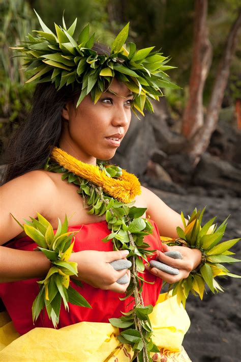 Woman Wearing Traditional Ancient Hula Clothing In Pose Big Island Hawaii Smithsonian Photo