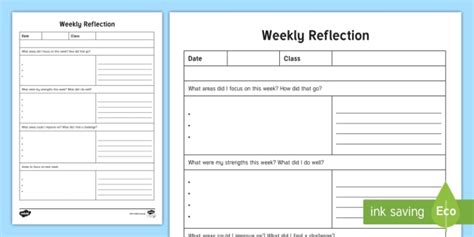 Weekly Reflection Writing Template Teaching Template Reflection
