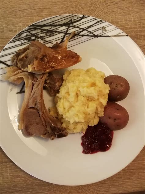 Lamb Ribs Pinnekjøtt Norwegian Christmas Food With Potatoes And