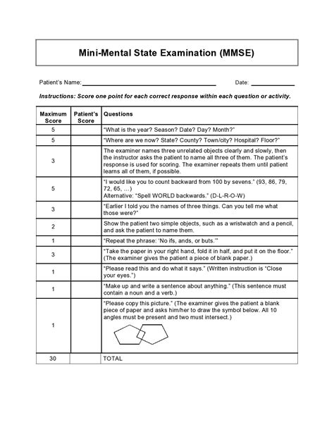 Mini Mental Status Exam Worksheet