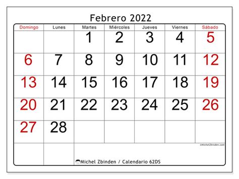 Calendario Febrero De 2022 Para Imprimir “62ds” Michel Zbinden Es