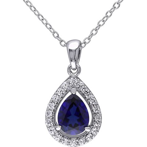 Sofia B Created Blue Created White Sapphire Teardrop Halo Necklace