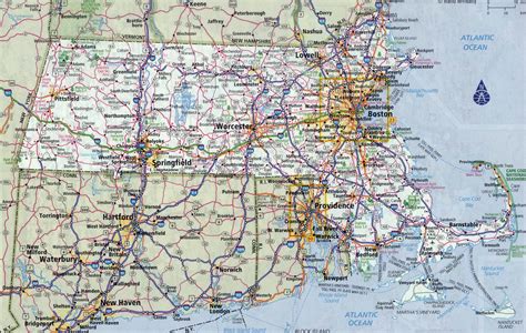 Laminated Map Large Detailed Roads And Highways Map Of Massachusetts State With All Cities