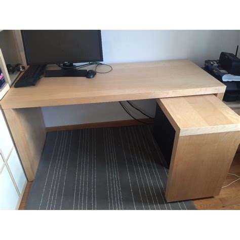 Ikea Malm Desk With Pull Out Panel White Stained Oak Veneer Furniture