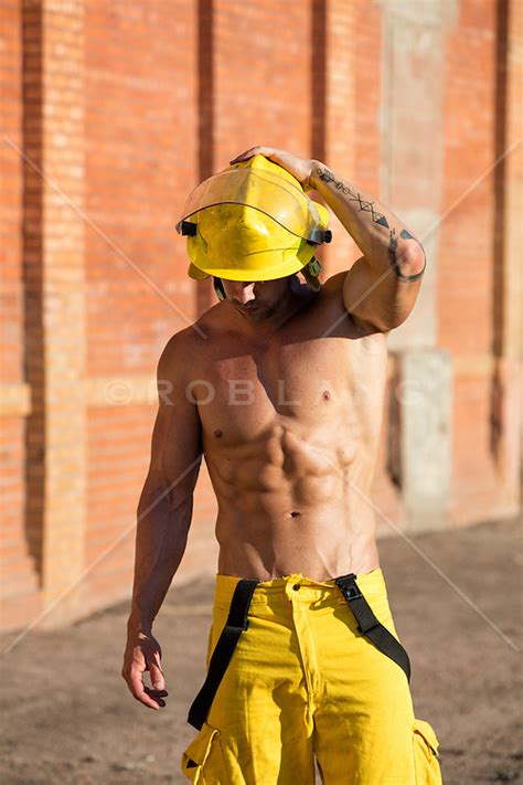 Hunky Shirtless Fireman Outdoors Rob Lang Images