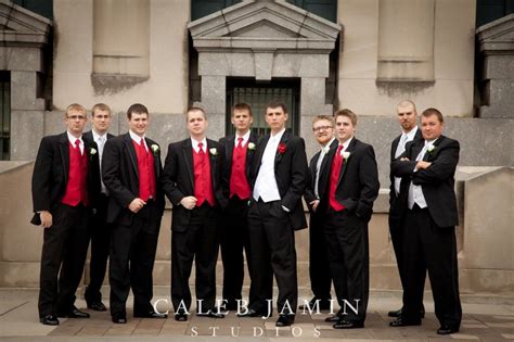 But, whether you go for the women's tux or a wedding dress, remember that the black tux has something for the man in your life. Groomsmen - Red - White - Classic Tuxes - Groom | Wedding ...