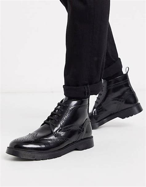 Kg By Kurt Geiger Lace Up Leather Chunky Boot In Black Asos