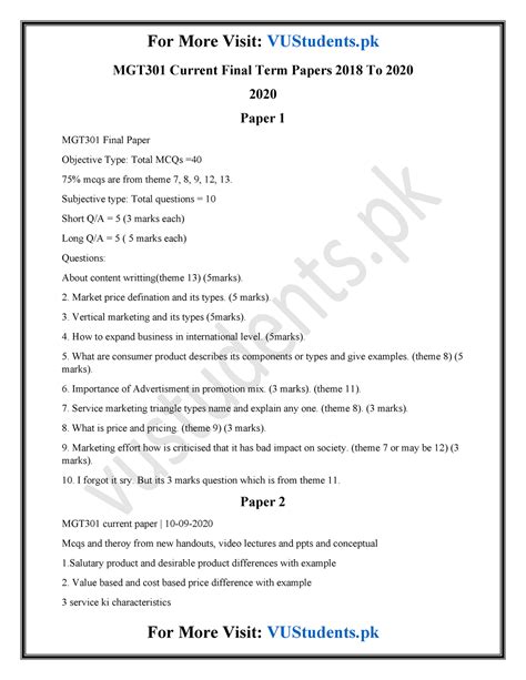 Mgt301 Current Final Term Papers 2018 To 2020 Subjective Type Total Questions 10 Short Qa