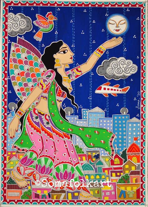 Print Madhubani Fairy Indian Folk Wall Art Etsy
