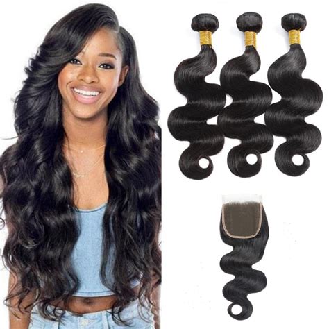 Selina Brazilian Body Wave Hair 3 Bundles With Free Part Closure 10 10 10 With 8