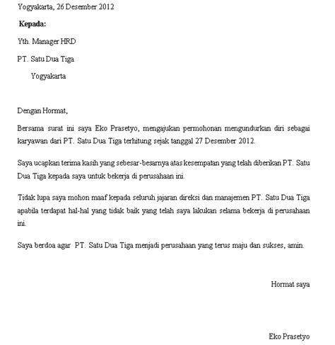 Contoh Surat Pengunduran Diri Dari Jabatan Komisaris