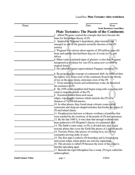 Call on volunteers to identify the continents and islands. 35 Plate Tectonics Worksheet Answers - Worksheet Database ...