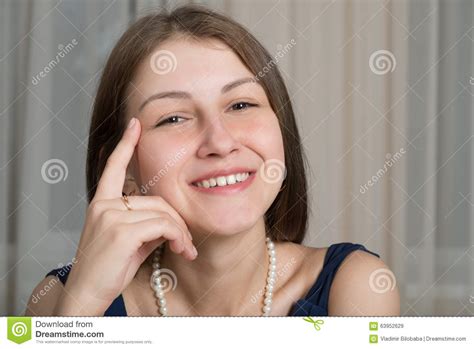 Portrait Of A Cute Smiling Girl In A Blue Dress Stock Image Image Of