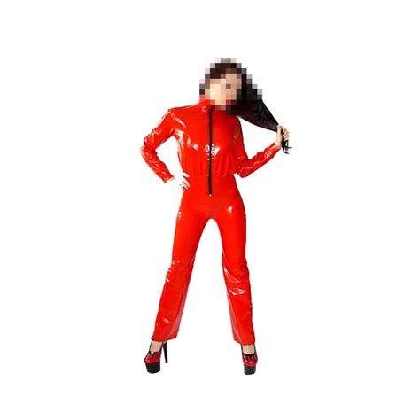 Nature Latex Rubber Women Cool Red Jacket And Pants With Zipper