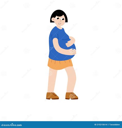 Pregnant Woman Hold Her Stomach Modern Character With Big Belly