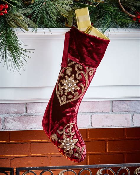 Sudha Pennathur Hand-Embroidered Velvet Stocking | Stockings, Hand embroidered, Embroidered
