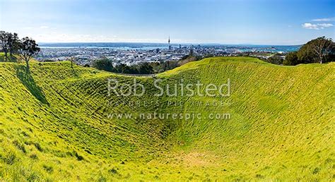 Mount Eden Maungawhau Volcanic Cone Crater And Summit Above Sweeping