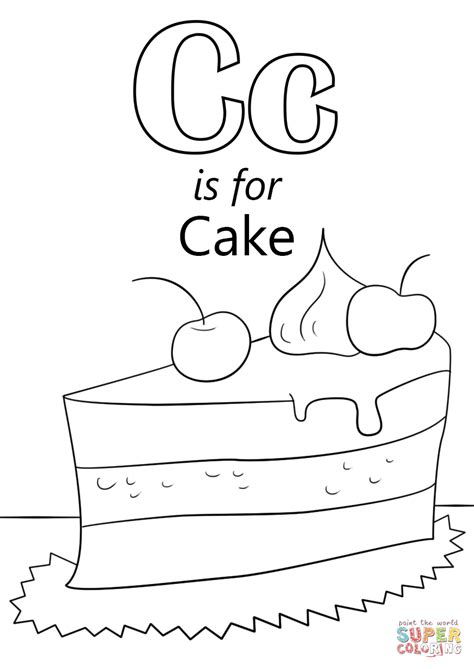 Hear the many different sounds of the letter c. Letter C is for Cake coloring page | Free Printable ...