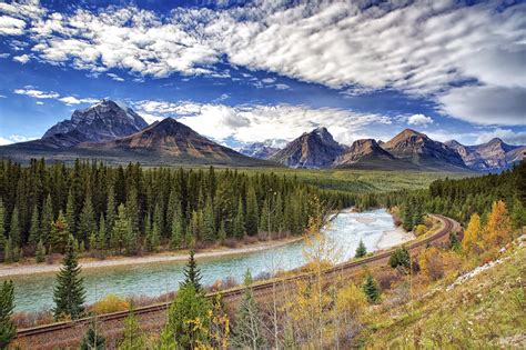 Mountains Canada Forests Rivers Scenery Sky Bow River Nature