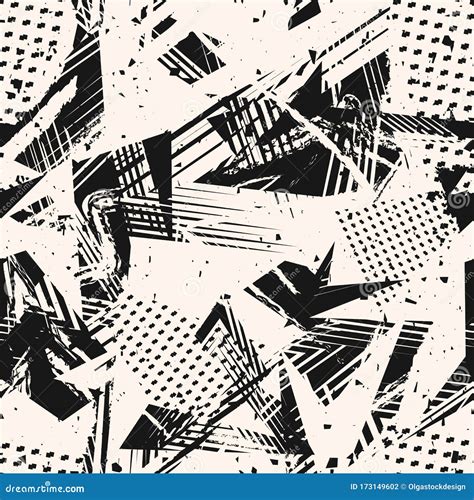 Abstract Monochrome Grunge Seamless Pattern Black And White Graffiti