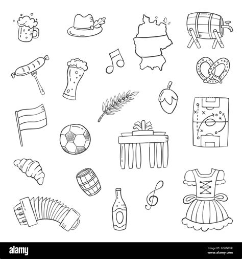 Germany Country Nation Doodle Hand Drawn Set Collections With Outline