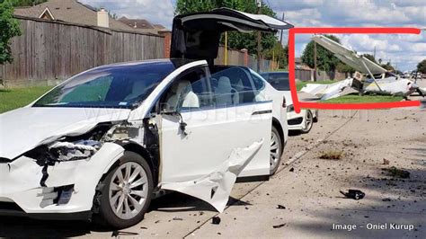 Plane Crashes On A Moving Tesla Model X Owner Escapes Unhurt Thanks