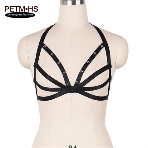 womens sexy body harness cage bra adjust back bondage lingerie black elastic strappy tops cage