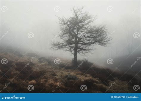 Lone Tree In A Forest Surrounded By Misty Fog Stock Image Image Of
