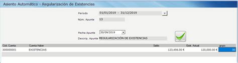 Regularización Existencias Contables Soporte Programa De Gestión Daf Erp