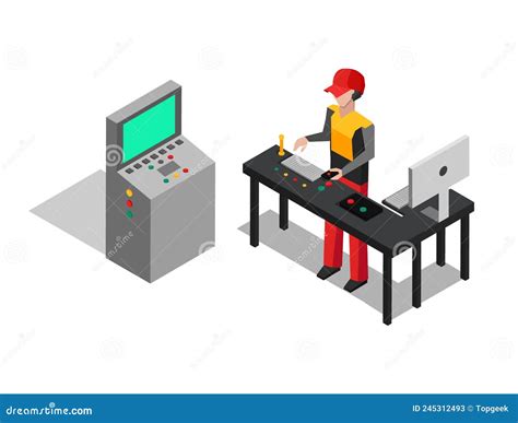 Factory And Operator At Work Vector Illustration Stock Vector