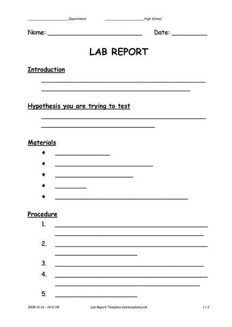 Basic Lab Report Template Free Printable
