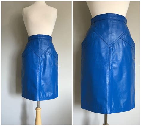 Vintage Cobalt Blue Leather Skirtbright Blue Leather Etsy Canada