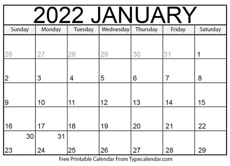 January 2022 Calendar January 2022 Free Printables