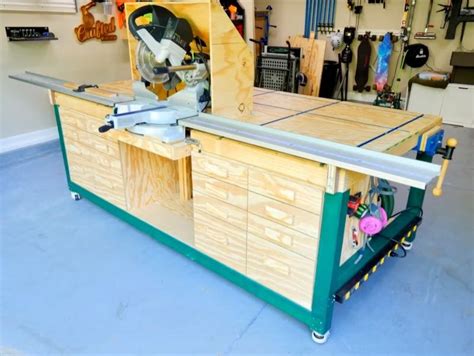 How To Build A Garage Workbench Miter Saw Station Outfeed Table