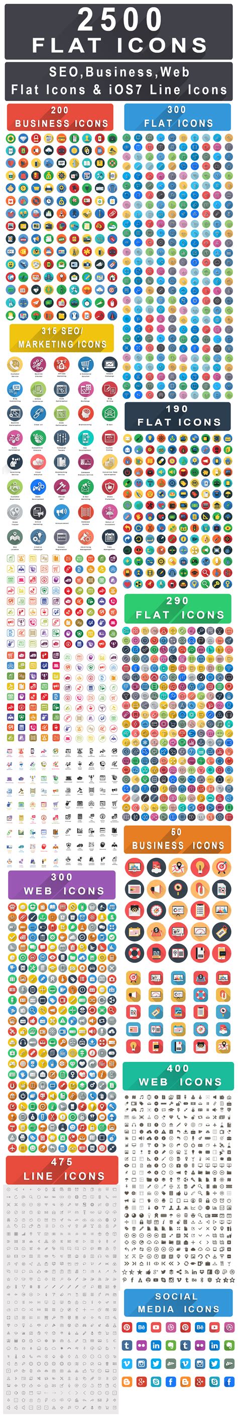 2500 Flat Icons Bundle Web Seo Business Icons By