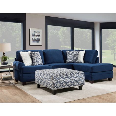 Albany Groovy Navy Transitional Sectional Sofa with Chaise | Royal