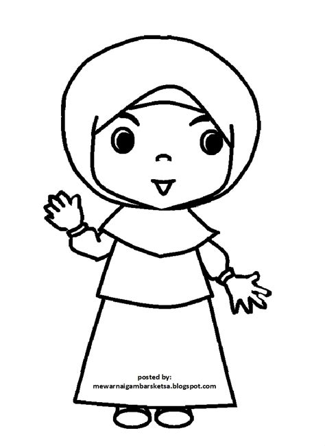 Gambar Mewarnai Gambar Kartun Muslimah Hijab Azhan Sekolah Di Rebanas