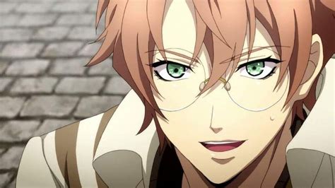 An Anime Character With Green Eyes And Long Red Hair Wearing Glasses