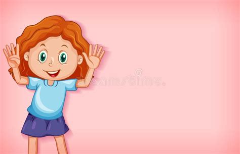 Plain Background With Happy Girl Waving Hands Stock Vector
