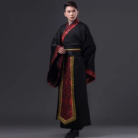 Black Long Robe For Men Chinese Traditional Costume Male Hanfu Captain