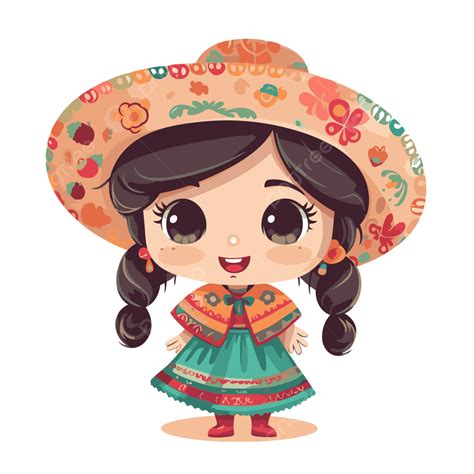 귀여운 멕시코 인형 벡터 스티커 클립 아트 만화 멕시코 여자 옷을 입고 상표 클립 아트 Png 일러스트 및 벡터 에 대한 무료 다운로드 Pngtree