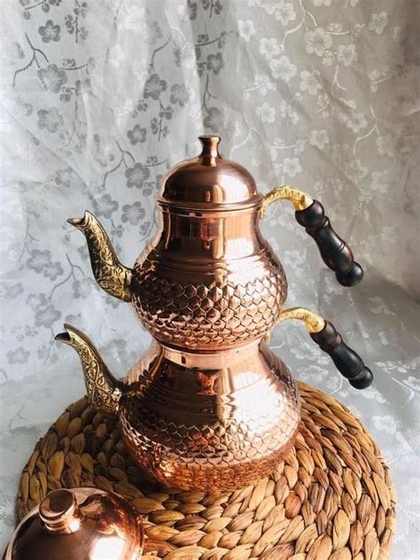 Traditional Turkish Copper Teapot With Wooden Handle Copper Etsy