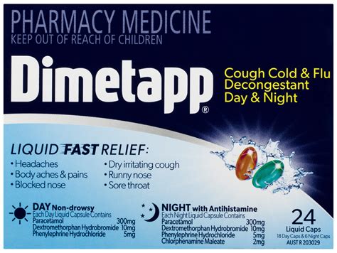 Dimetapp Cough Cold And Flu Decongestant Day And Night Liquid Caps 24 Pack