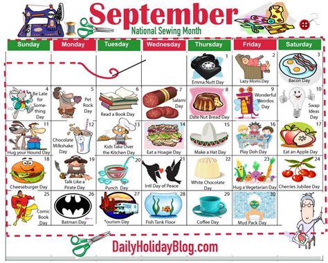 September Holiday Calendar Holiday Calendar National Sewing Month